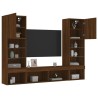 Unités murales TV avec LED 5 pcs chêne marron bois d'ingénierie 