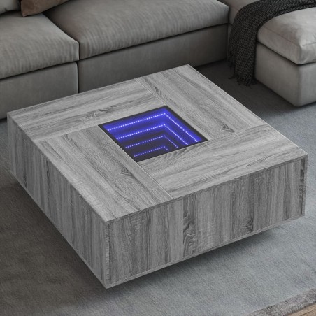 Table basse avec LED infini sonoma gris 100x100x40 cm 