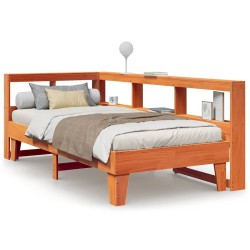 Lit bibliothèque sans matelas cire marron 75x190 cm pin massif 