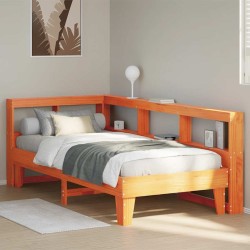 Lit bibliothèque sans matelas cire marron 75x190 cm pin massif 