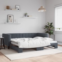 Lit de jour avec gigogne sans matelas gris foncé 90x190 cm 