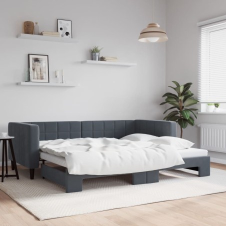 Lit de jour avec gigogne sans matelas gris foncé 90x190 cm 