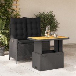 Ensemble à manger de jardin coussins 2pcs noir résine tressée 