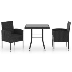 Ensemble à manger de jardin 3 pcs Résine tressée Noir 
