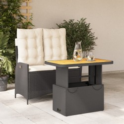 Ensemble à manger de jardin coussins 2pcs noir résine tressée 