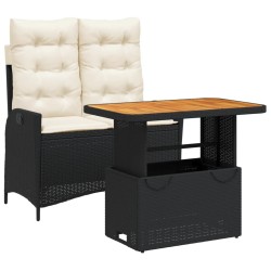 Ensemble à manger de jardin coussins 2pcs noir résine tressée 