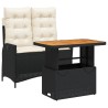 Ensemble à manger de jardin coussins 2pcs noir résine tressée 