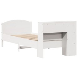 Lit bibliothèque sans matelas blanc 90x190cm bois de pin massif 