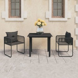 Ensemble à manger de jardin 3 pcs PVC résine tressée noir 