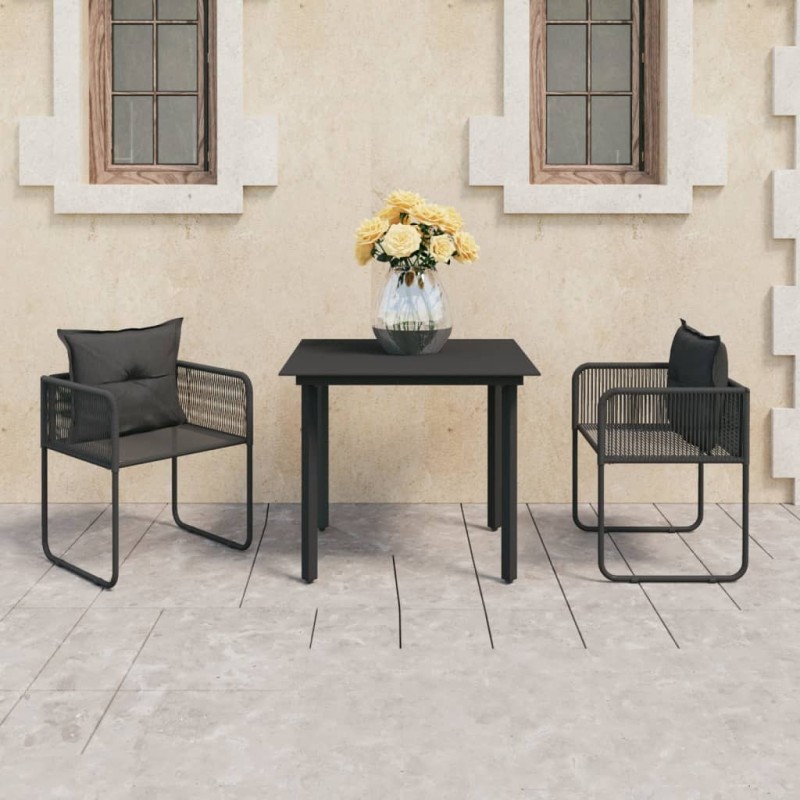 Ensemble à manger de jardin 3 pcs PVC résine tressée noir 