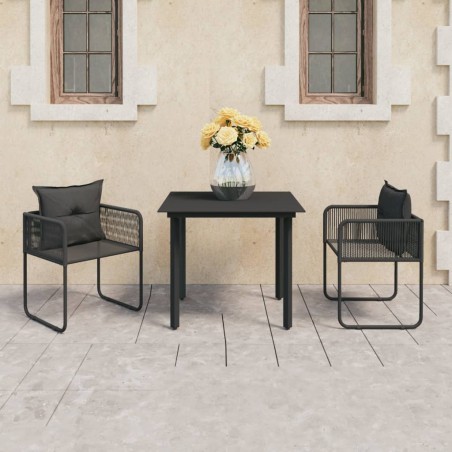 Ensemble à manger de jardin 3 pcs PVC résine tressée noir 