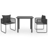 Ensemble à manger de jardin 3 pcs PVC résine tressée noir 