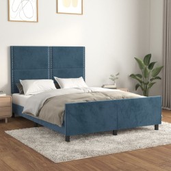 Cadre de lit sans matelas bleu foncé 140x190 cm velours 