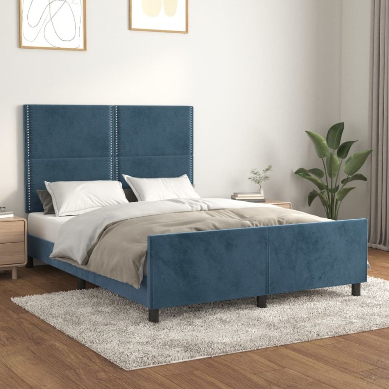 Cadre de lit sans matelas bleu foncé 140x190 cm velours 