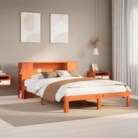 Lit bibliothèque sans matelas cire marron 120x190cm pin massif 