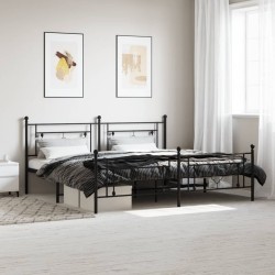 Cadre de lit métal sans matelas avec pied de lit noir 200x200cm 