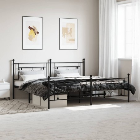 Cadre de lit métal sans matelas avec pied de lit noir 200x200cm 