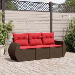 Salon de jardin avec coussins 3 pcs marron résine tressée 