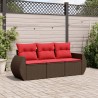 Salon de jardin avec coussins 3 pcs marron résine tressée 