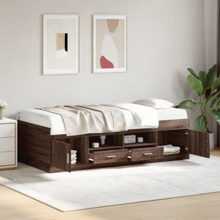 Lit de jour avec tiroirs sans matelas chêne marron 100x200 cm 