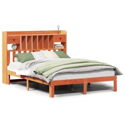 Lit bibliothèque sans matelas cire marron 135x190 cm pin massif 
