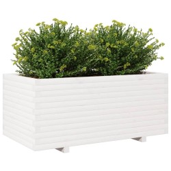 Jardinière blanc 110x60x49,5 cm bois de pin massif 