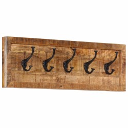 Porte-manteau mural avec 5 crochets bois de manguier massif 
