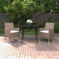 Ensemble à manger de jardin coussins 3 pcs Résine tressée Verre 