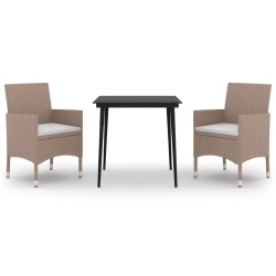 Ensemble à manger de jardin coussins 3 pcs Résine tressée Verre 