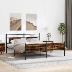 Cadre de lit en métal sans matelas chêne fumé 183x213 cm 