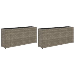 Jardinières avec 2 pots 2 pcs gris 90x20x40 cm résine tressée 