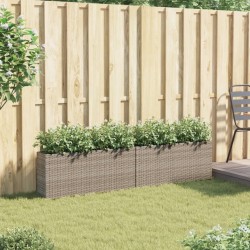 Jardinières avec 2 pots 2 pcs gris 90x20x40 cm résine tressée 
