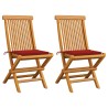 Chaises de jardin et coussins rouge lot de 2 Bois teck massif 