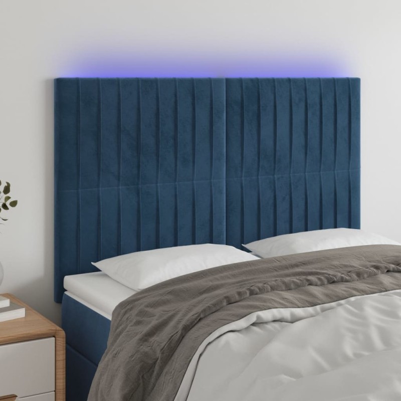Tête de lit à LED Bleu foncé 144x5x118/128 cm Velours 
