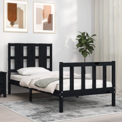 Cadre de lit sans matelas noir 100x200 cm bois massif de pin 