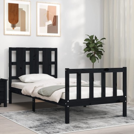 Cadre de lit sans matelas noir 100x200 cm bois massif de pin 