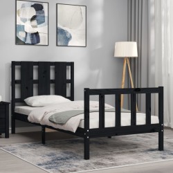 Cadre de lit sans matelas noir 100x200 cm bois massif de pin 