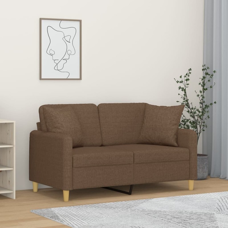 Canapé 2 places avec oreillers décoratifs marron 120 cm tissu 