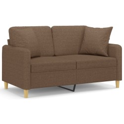 Canapé 2 places avec oreillers décoratifs marron 120 cm tissu 