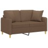 Canapé 2 places avec oreillers décoratifs marron 120 cm tissu 