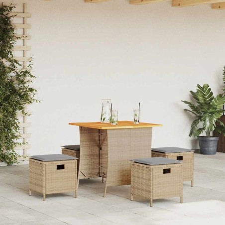 Ensemble à manger de jardin avec coussins 5pcs Beige poly rotin 