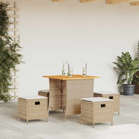 Ensemble à manger de jardin avec coussins 5pcs Beige poly rotin 