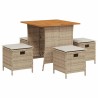 Ensemble à manger de jardin avec coussins 5pcs Beige poly rotin 