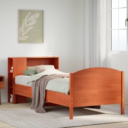 Lit bibliothèque sans matelas cire marron 90x200 cm pin massif 