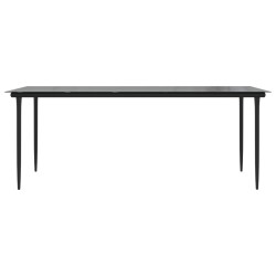 Table à dîner de jardin Noir 200x100x74cm Acier et verre trempé 