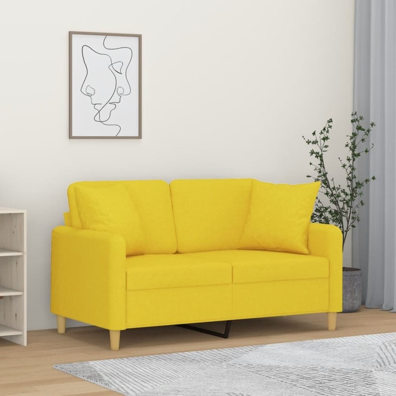 Canapé 2 places avec oreillers jaune clair 120 cm tissu 