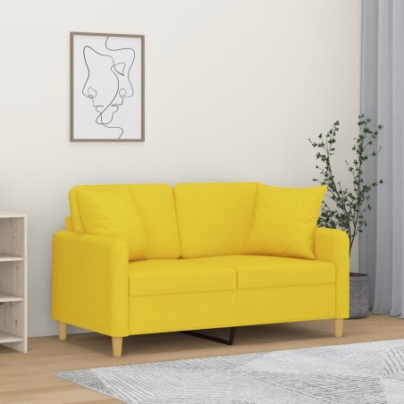 Canapé 2 places avec oreillers jaune clair 120 cm tissu 