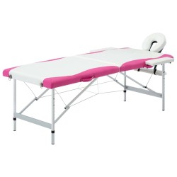 Table de massage pliable 2 zones Aluminium Blanc et rose 