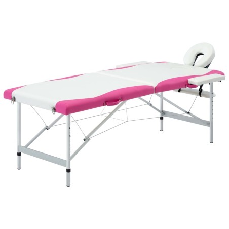 Table de massage pliable 2 zones Aluminium Blanc et rose 