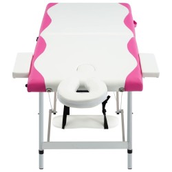 Table de massage pliable 2 zones Aluminium Blanc et rose 